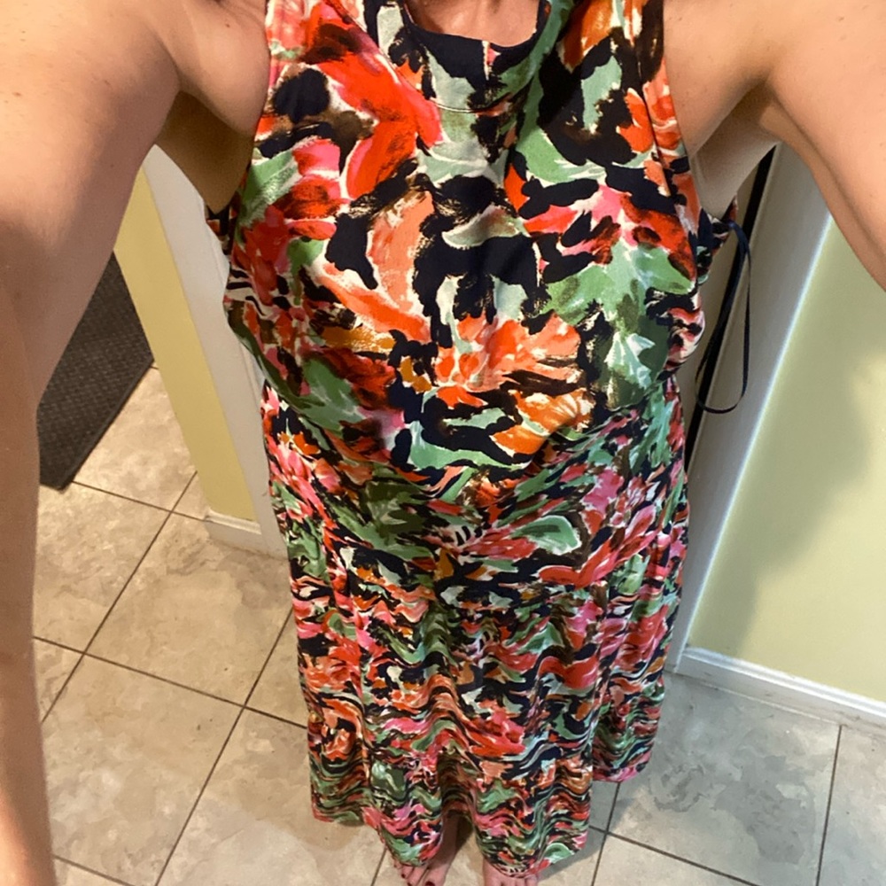 Sam Edelman floral midi dress.Ankle length- sleeveless w/neck sash tie & zipper